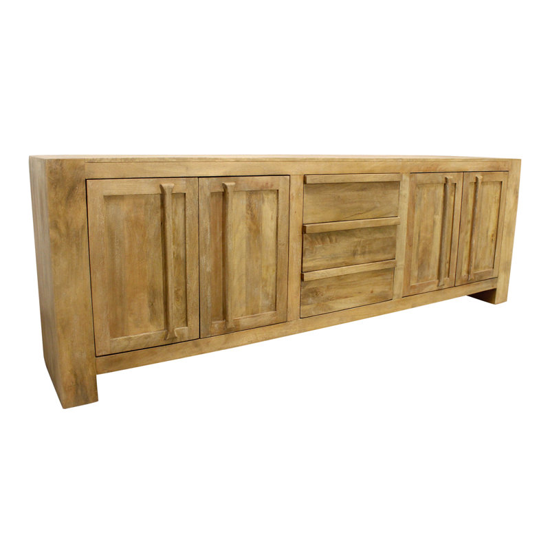 Jaden Sideboard 3-drawers On Metal Glide And 4-doors In Distressed Natural Finish On Mango Wood, Tan