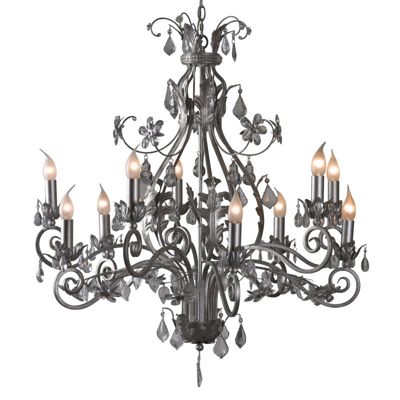 Eklund 10 - Light Candle Style Chandelier, Brushed Silver Metal
