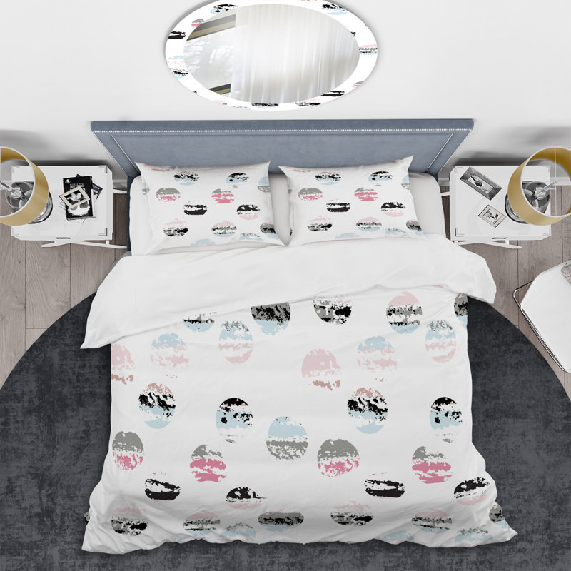 White Circle Pattern - Abstract Duvet Cover Set - Microfiber Polyester, Full/Queen Duvet Cover + 2 Standard Shams