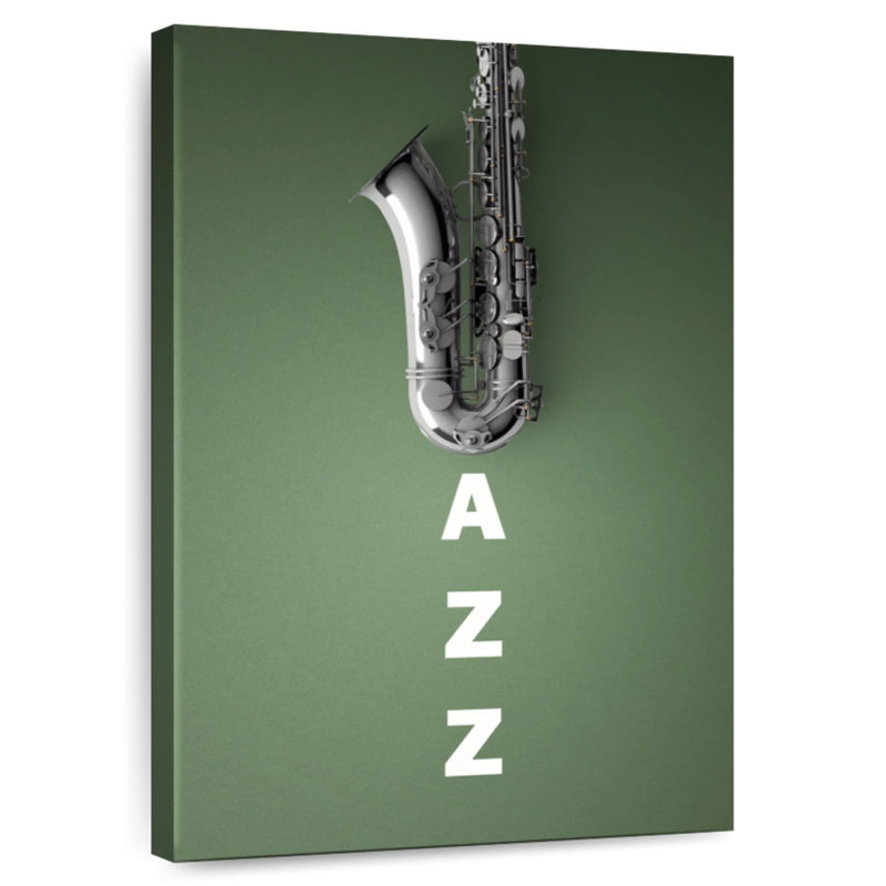 Saxophone jazz argenté, H 36 po x l 24 po