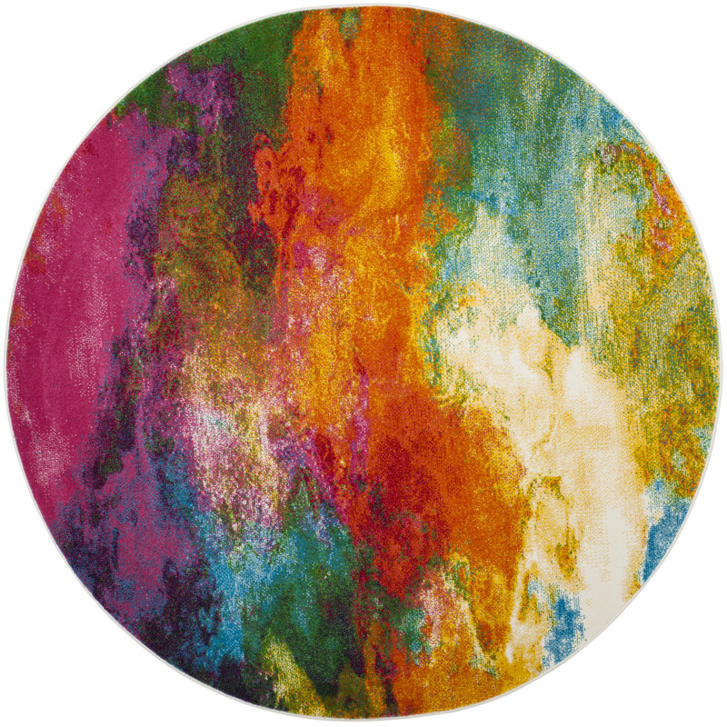 Ciara Watercolor Performance Abstract Rug, Round 8'