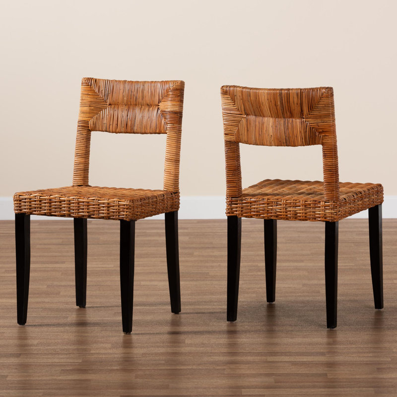 Briceyda Full Back Rattan and Mango Wood Side Chair in Dark Brown