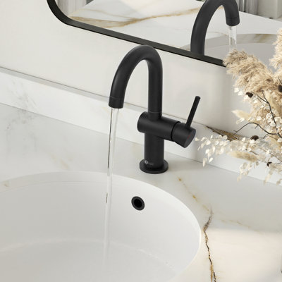 Robinet pour salle de bain à poignée simple avec douchette à double fonction, acier inoxydable noir mat, robinet de lavabo monotrou