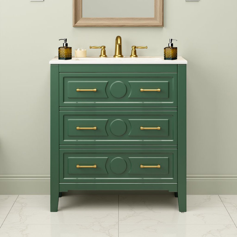 Ensemble de meuble-lavabo classique en bois de pin avec lavabo en céramique - 3 tiroirs de rangement, prêt pour le robinet de 4 po, facile à assembler?