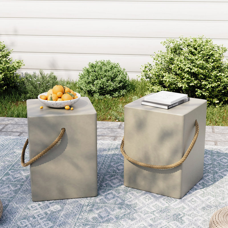 Nayara Rectangular Outdoor Side Table , 15.1'' in. W 13.9'' in. D, 2, Concrete Gray