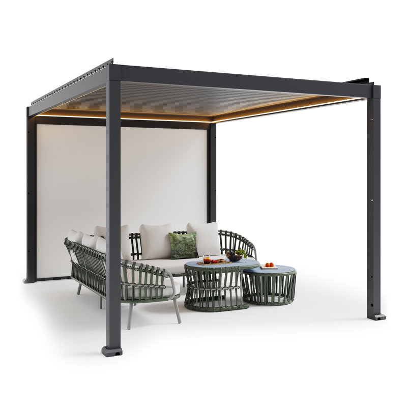 Pergola motorisée en aluminium à persiennes avec lumières DEL et écran de projection électrique 2-en-1, 10' x 13'