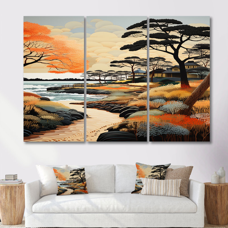 Santucci - ensemble d'art mural plage, Toile tendue, H 32 po x l 48 po x P 1 po