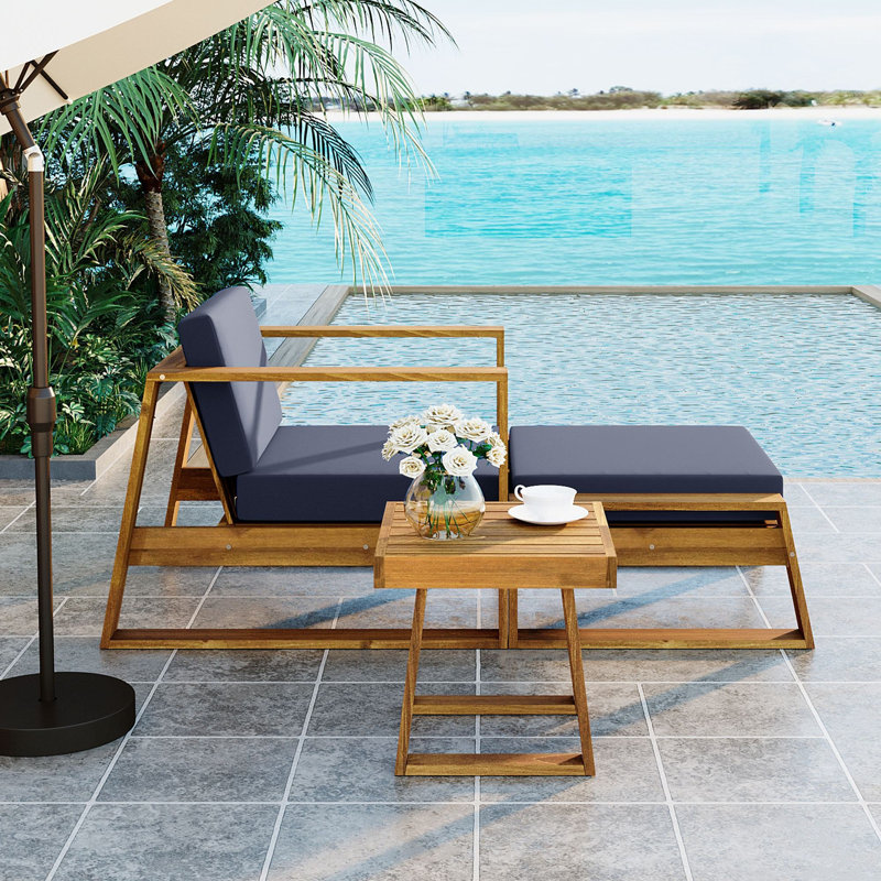 25.4‘’ Outdoor Acacia Wood Outdoor Lounge Set, Gray