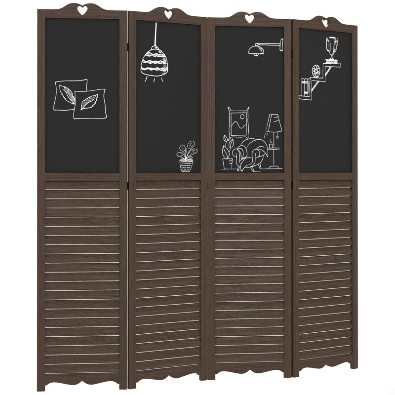 Paravent pliant 4 panneaux avec tableau noir, panneaux d'intimité autoportants de 5,5 pi de hauteur, Brun