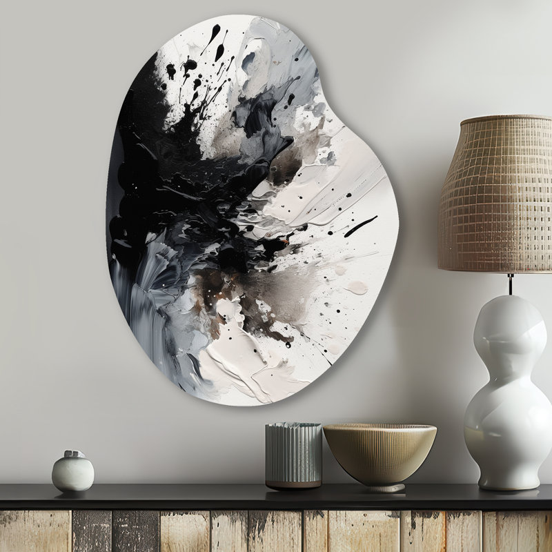 «Black Textured Splash Paint Art IV», peinture abstraite à forme unique, art mural noir, H 30 po x l 22 po