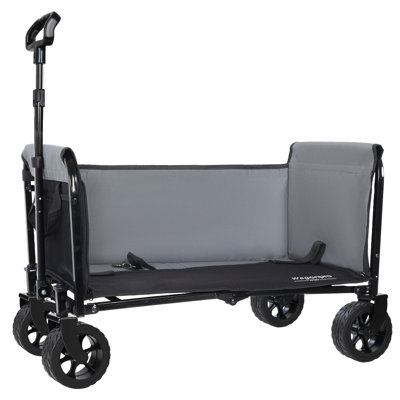 Chaises améliorées de 5 po x 2 po de large, chariot pliant convertible tout-en-un avec ouverture latérale complète et laisse pour chien, sièges et rangement polyvalents, capacité de 220 lb pour le camping, la plage, le magasinage, noir