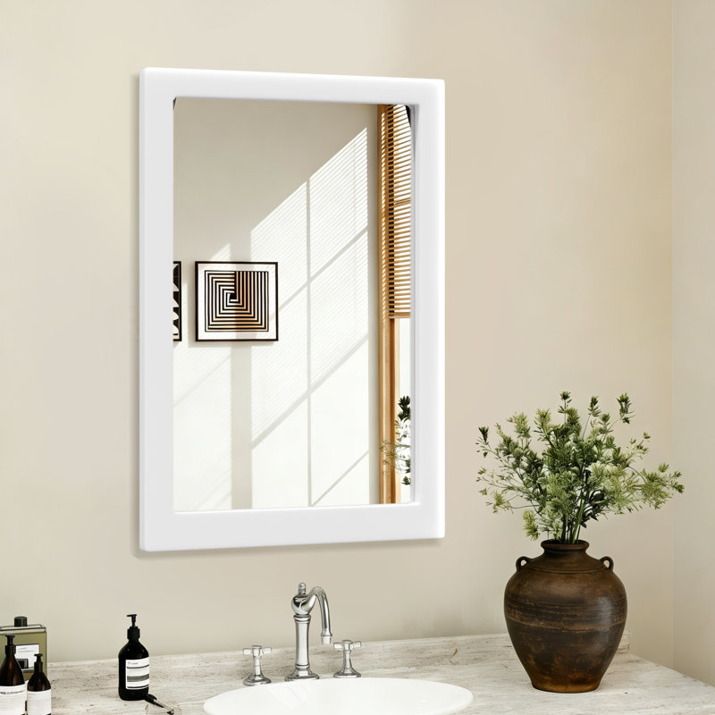 Wooden Frame Flat Mirror, White, 36" x 24"