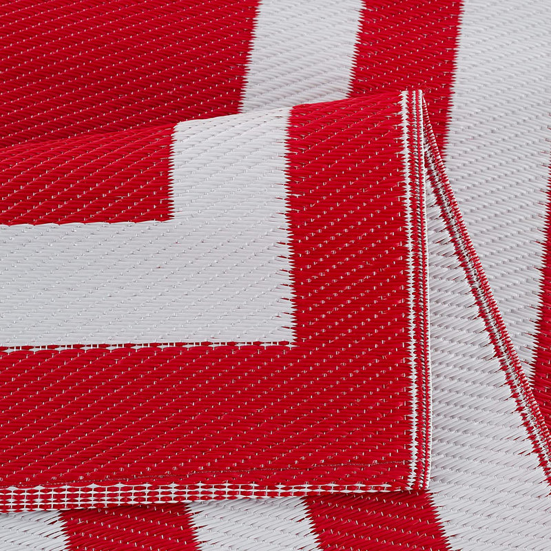 Tapis intérieur / extérieur rouge / blanc Winslet, Rectangle 8 pi x 10 pi