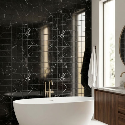 Nero Marquina Polished 2x2 Square Marble Mosaic