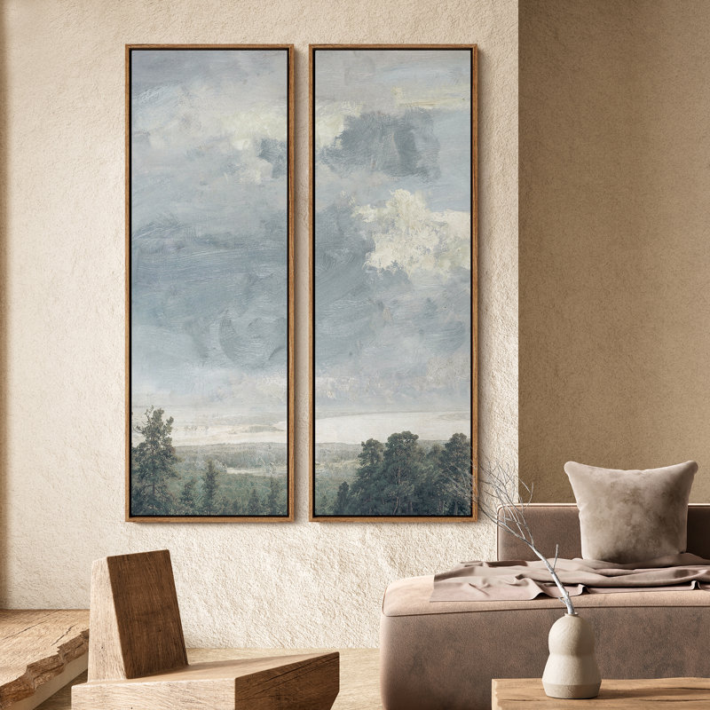 «Vintage Sky and Forest Wall art», ensemble de 2 toiles encadrées 20 x 60 pouces, Naturel