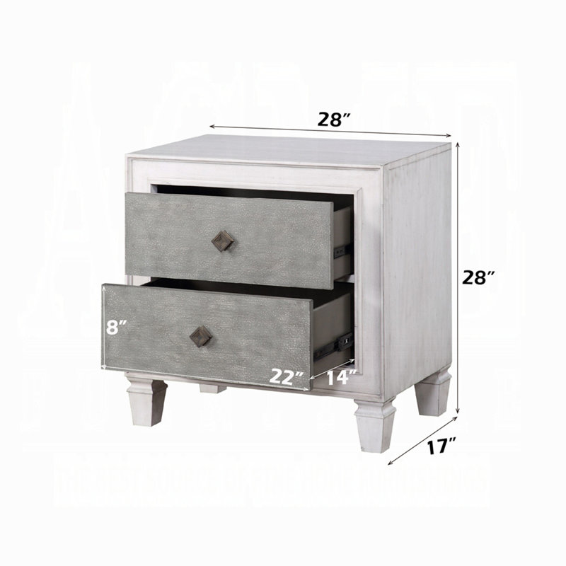Table de chevet moderne à 2 tiroirs avec finition blanche et grise de style rustique moderne