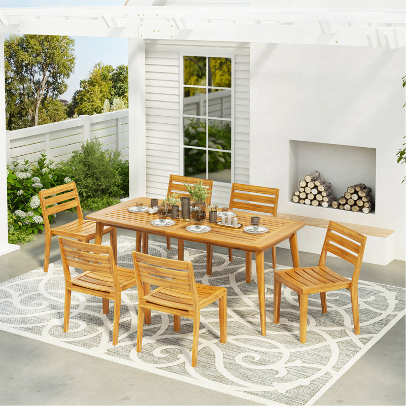 Ensemble repas d'extérieur en bois d'acacia 7 pièces