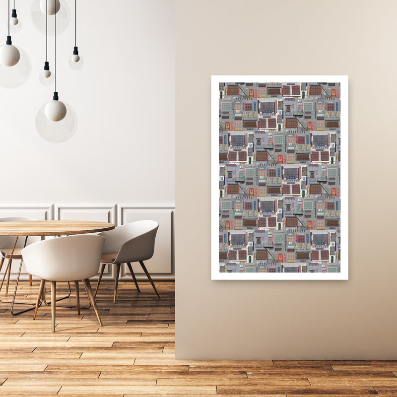 Motif de ville colorée, architecture abstraite contemporaine, art mural ville, H 48 po x l 32 po