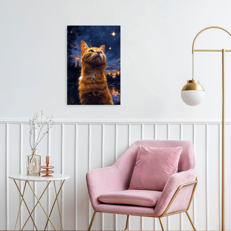 Art mural paysage de chat orange, H 24 po x l 16 po