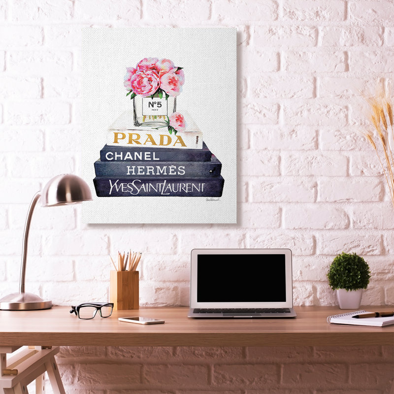 « styleing designer fleurs bookstack blue gold », peinture, Toile tendue, H 48 po x l 36 po x P 1,5 po