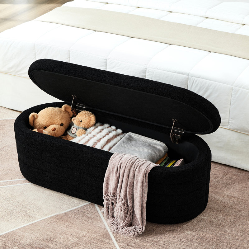 Large Bedroom Bench With Storage - Provides Extra Seating Modern Living Room Hinge Ensures Safe Access To, Black
