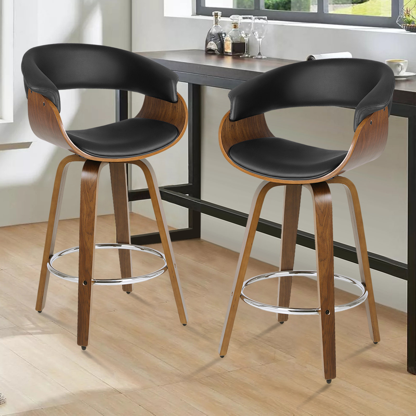 Padded Seat Bar Stool - Designer Back - Espresso Solid Wood Frame -  ModernLineFurniture®