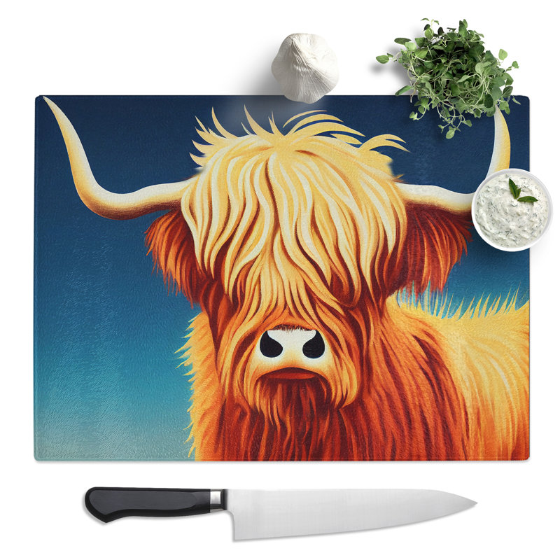 Artistic Highland Cow  Glass Chopping Board