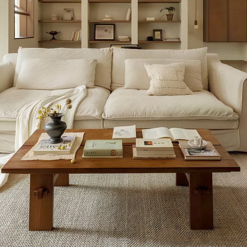 Mid-century Solid Wood Coffee Table, 17.7" H x 39.4" L x 23.6" W