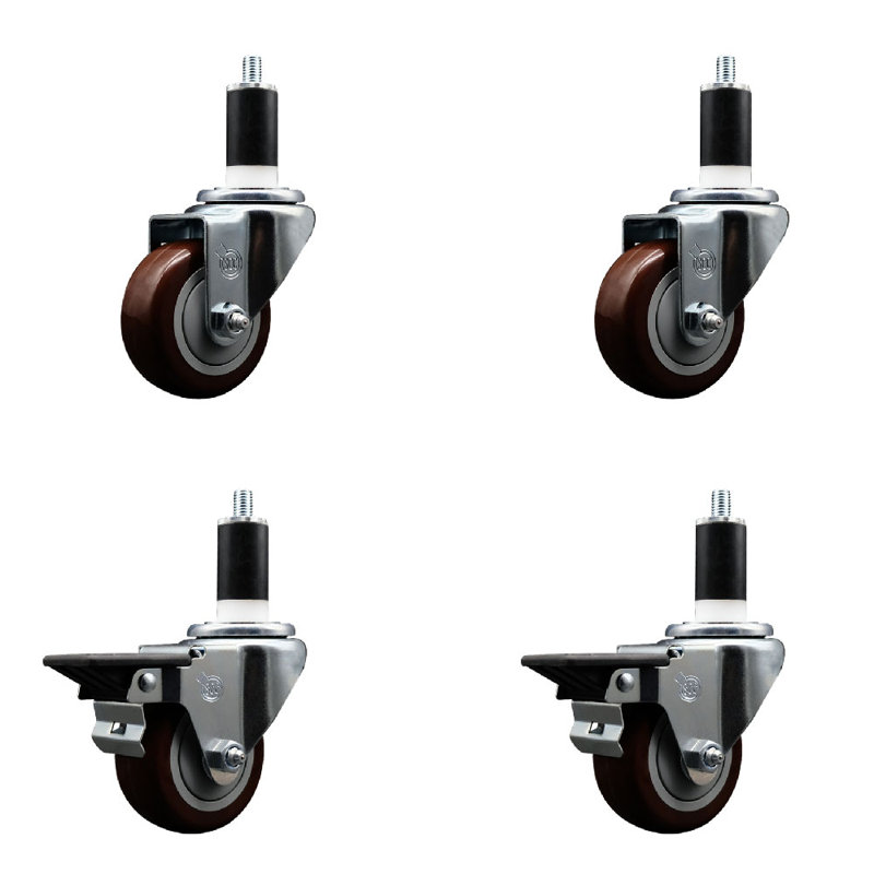 Ensemble de roulettes extensibles pivotantes en poly sur roulettes 2 freins SCC PLB 3 po x 1-3 / 8 po, Marron