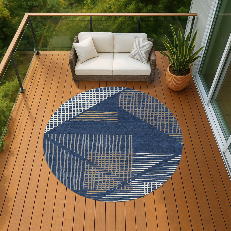 Machine Washable Indoor/Outdoor Jenning ACN2270 Stripes Rug, Round 8'