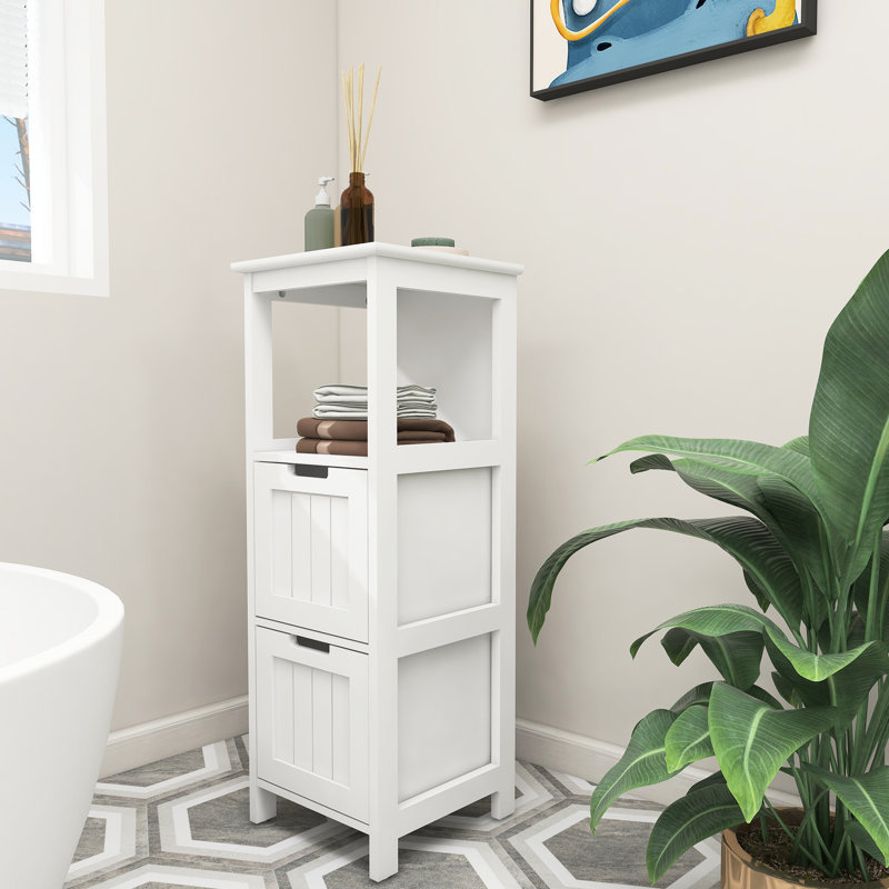 Armoire de salle de bain avec 2 tiroirs et 1 tablette - rangement autoportant blanc pour articles de toilette et serviettes