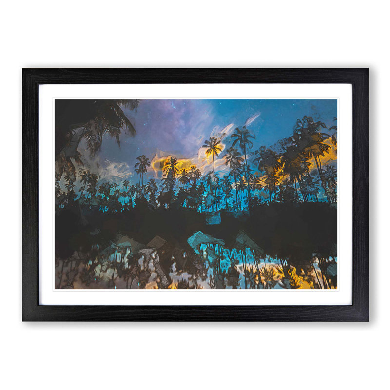 Palm Tree Reflection in the Maldives in Abstract - Picture Frame Graphic Art Print, 62cm H x 87cm W x 2cm D, Black Framed