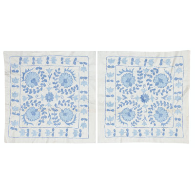 Ensemble de 2 housses de coussin en soie brodée. Paire d'oreillers en dentelle. Coussin décoratif à motif d'oiseaux. Taie d'oreiller bleue.