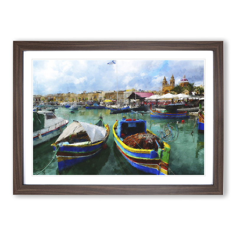 Fishing Boats in Malta - Framed Print, Walnut Framed, 48cm H x 65cm W x 2cm D