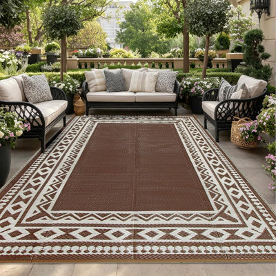  Bohemian indoor/outdoor garden patio rug waterproof grey white，geometric area rug