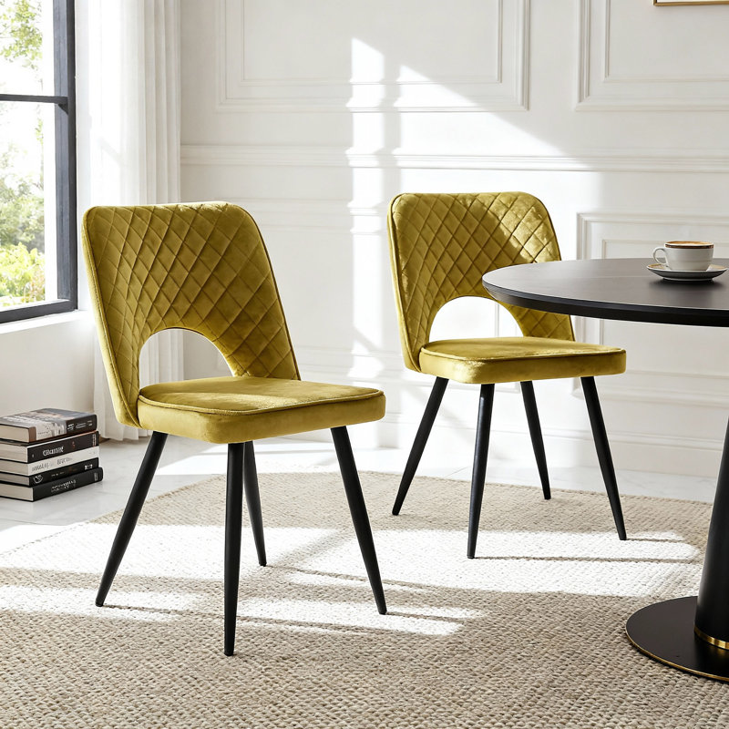 Asfand 50cm H Velvet Upholstered Side Chair, Olive Yellow