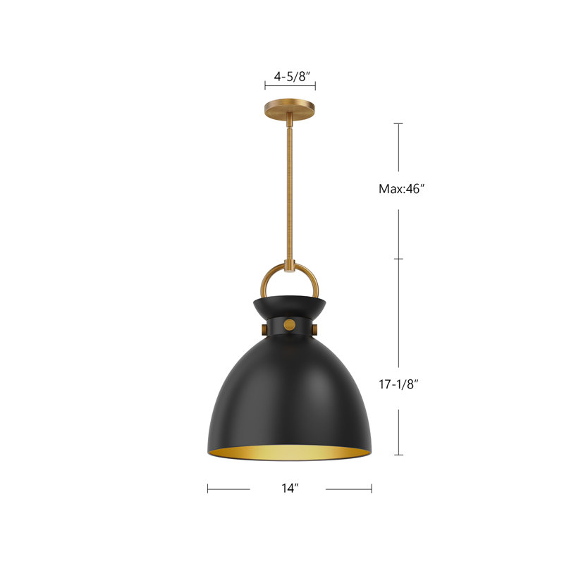 Tinka 1 - Light Single Pendant, Black, 17.13" H x 14" W x 14" D, Aged Gold/Matte Black