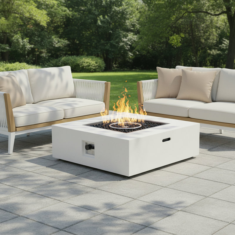 Rossy 12.5" H Concrete Propane Outdoor Fireplace, White