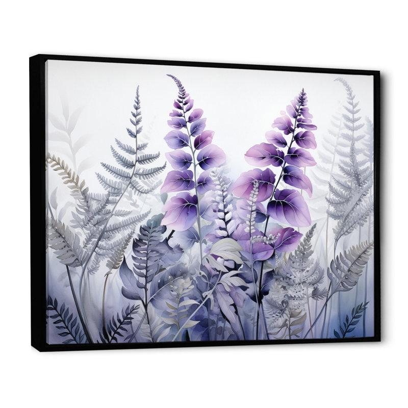 Ferns Violet Dream II - imprimé, H 12 po x l 20 po x P 1 po, Cadre flottant noir