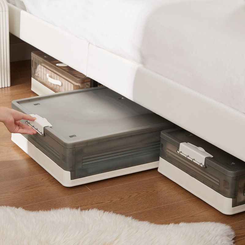 Contenants de rangement sous le lit avec roulettes, ensemble de 2 bacs de rangement pliables en plastique transparent avec couvercle, boîte de rangement roulante empilable pour les vêtements, les chaussures et les couvertures
