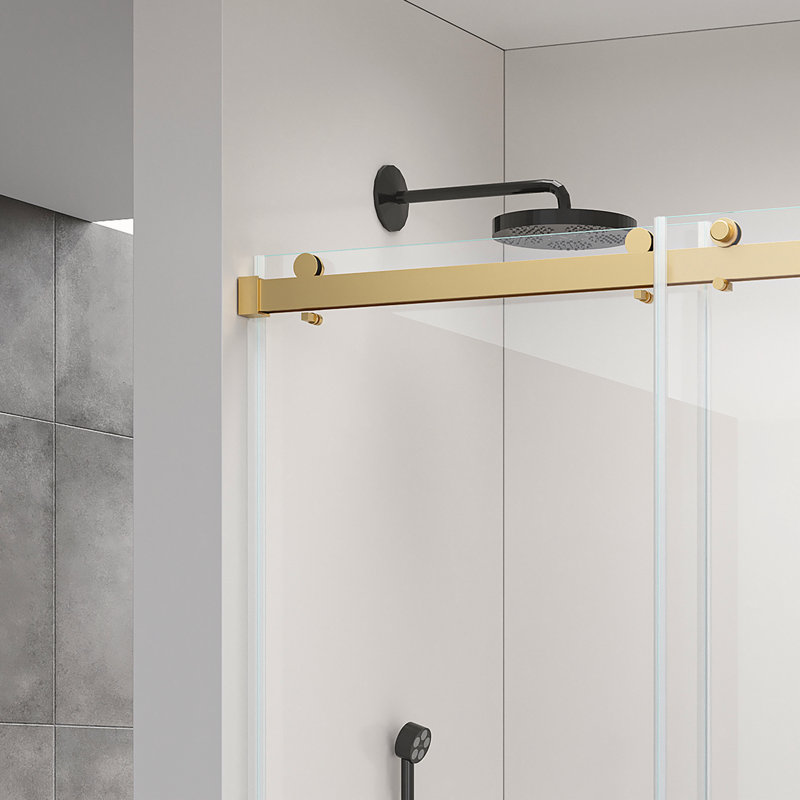 56-60*76 INCH Double Sliding Frameless Soft-Close Shower Door with Premium  (8mm)Thick Tampered Glass and Easy-Cleaning Coating In Brushed Gold