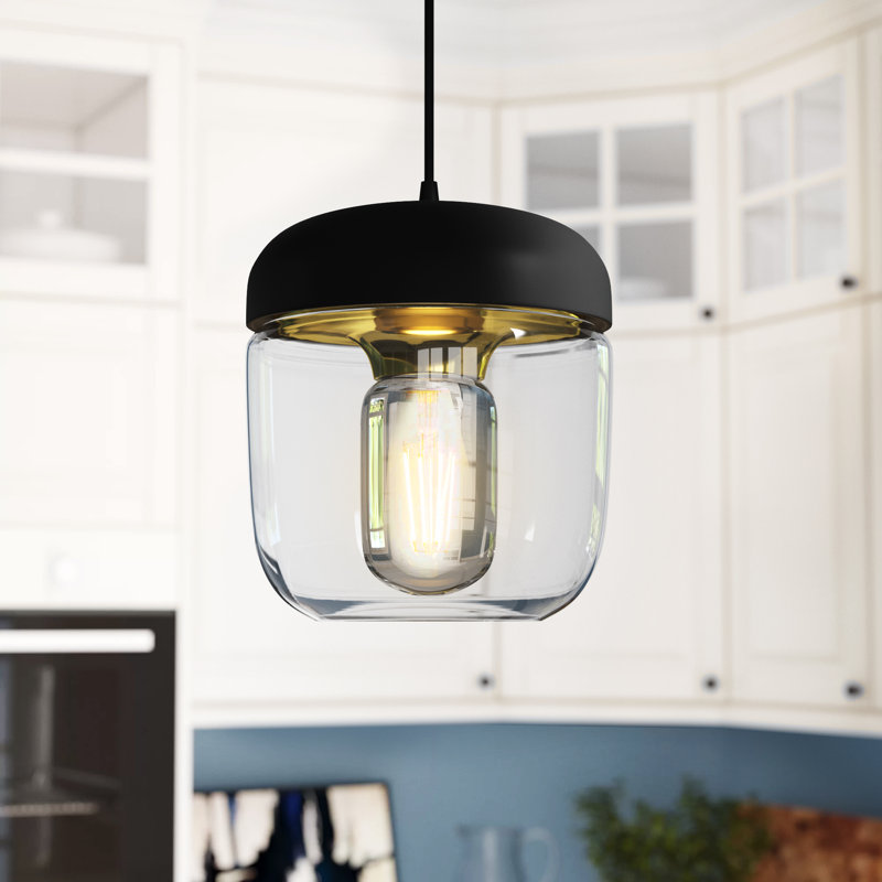 Luminaire suspendu en pot 1 lumière Hisako, Laiton poli / blanc