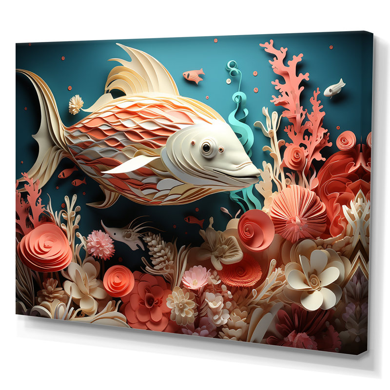 «Underwater Fish In Coral World Collage», reproduction sur toile, Toile tendue, H 16 po x l 32 po x P 1 po