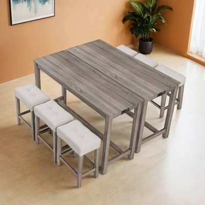 Teneile 59" Wide Transitional 8-Piece Counter Height Dining Set With USB Ports
