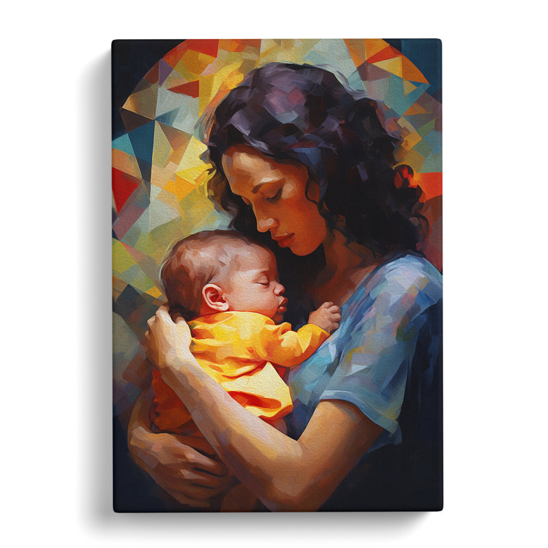 Mother And Baby Hard Edge Painting - Wrapped Canvas, 76cm H x 50cm W x 3cm D