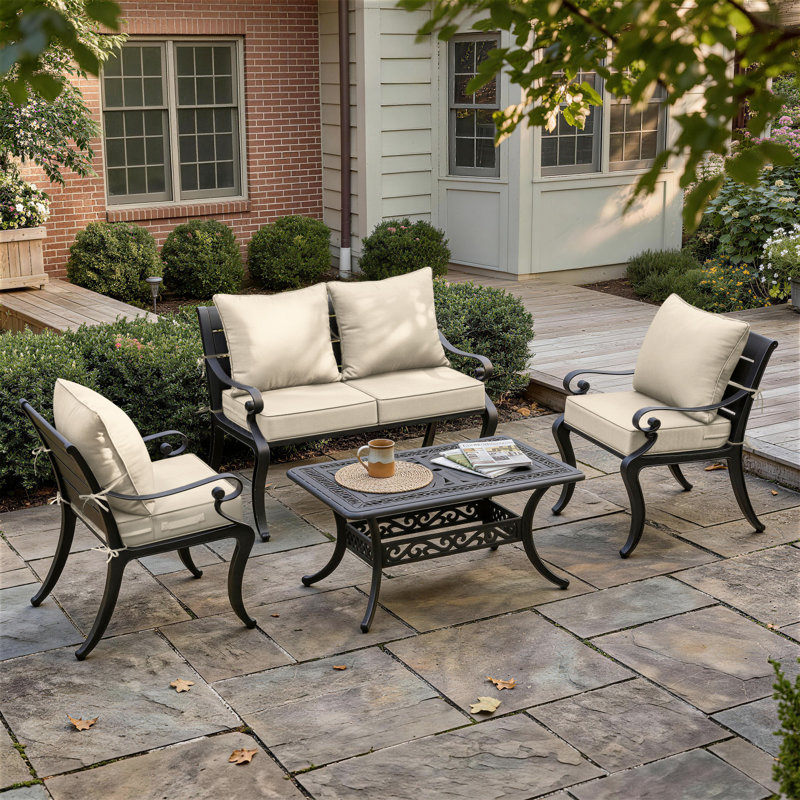 Outdoor Patio Replacement Seat Cushion Cover With Non-Slip Bottom, 4, Cream, 24" W x 24" D