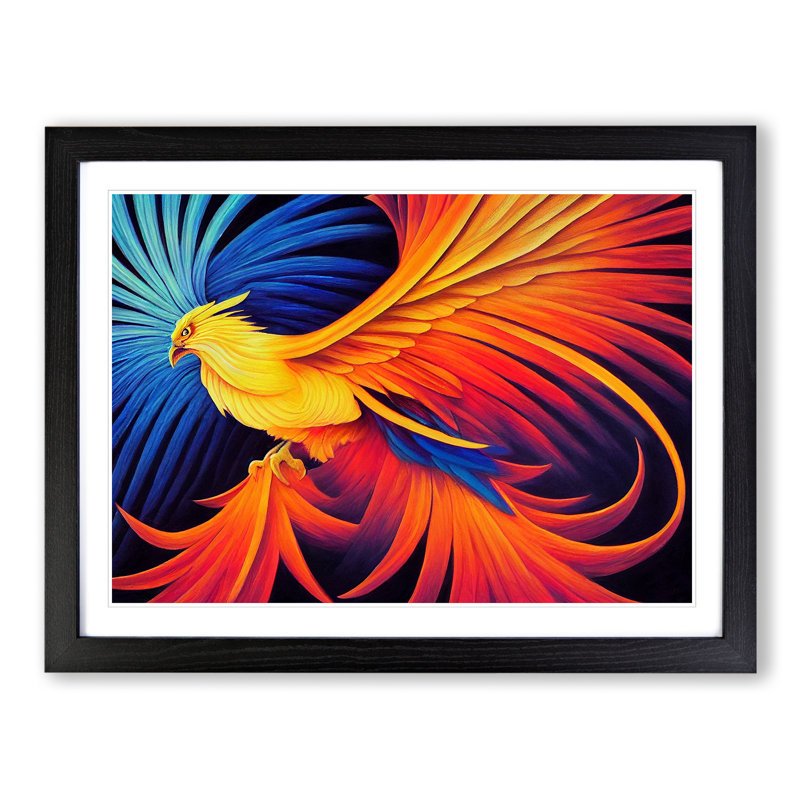 Sublime Phoenix Bird Abstract - Single Picture Frame Print, Black, 25cm H x 34cm W x 2cm D