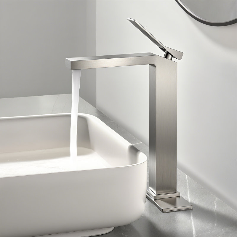 Robinet de lavabo vasque à poignée simple en laiton massif 12 "avec ensemble de drain et plaque de pont, Drainage inclus
