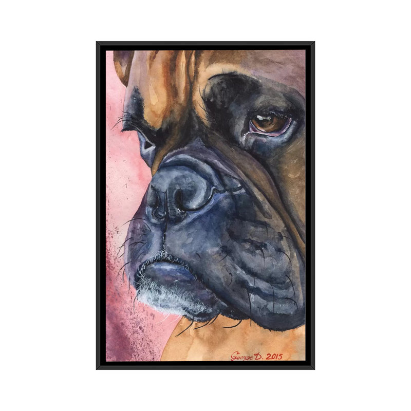 « boxer portrait », impression sur toile, H 26 po x l 18 po x P 1,5 po, Toile avec cadre noir, Pas de tapis