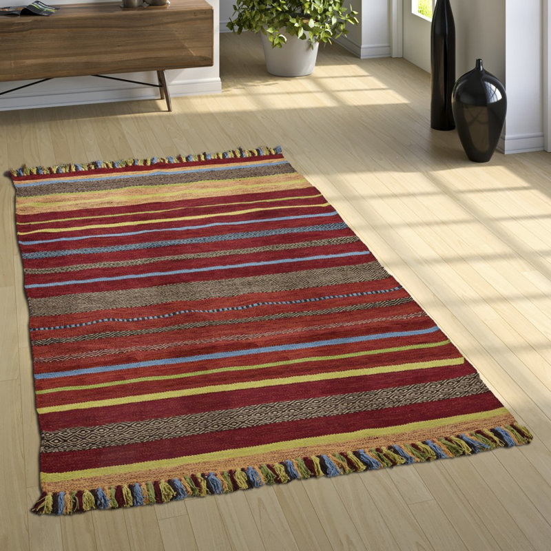 McQuitty Striped Cotton Hand Woven Area Rug, Rectangular 240 x 340 cm